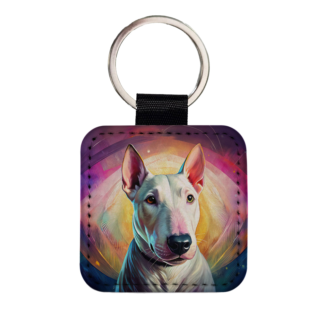 Bull Terrier Dog Pop Art Square Faux Leather Keychain