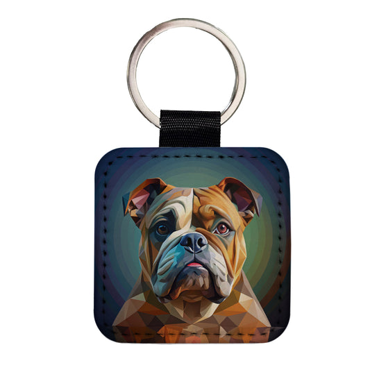 Bulldog Dog Contemporary Art Square Faux Leather Keychain