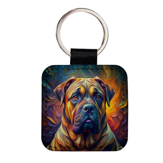 Bullmastiff Dog Abstract Stylized Art Square Faux Leather Keychain