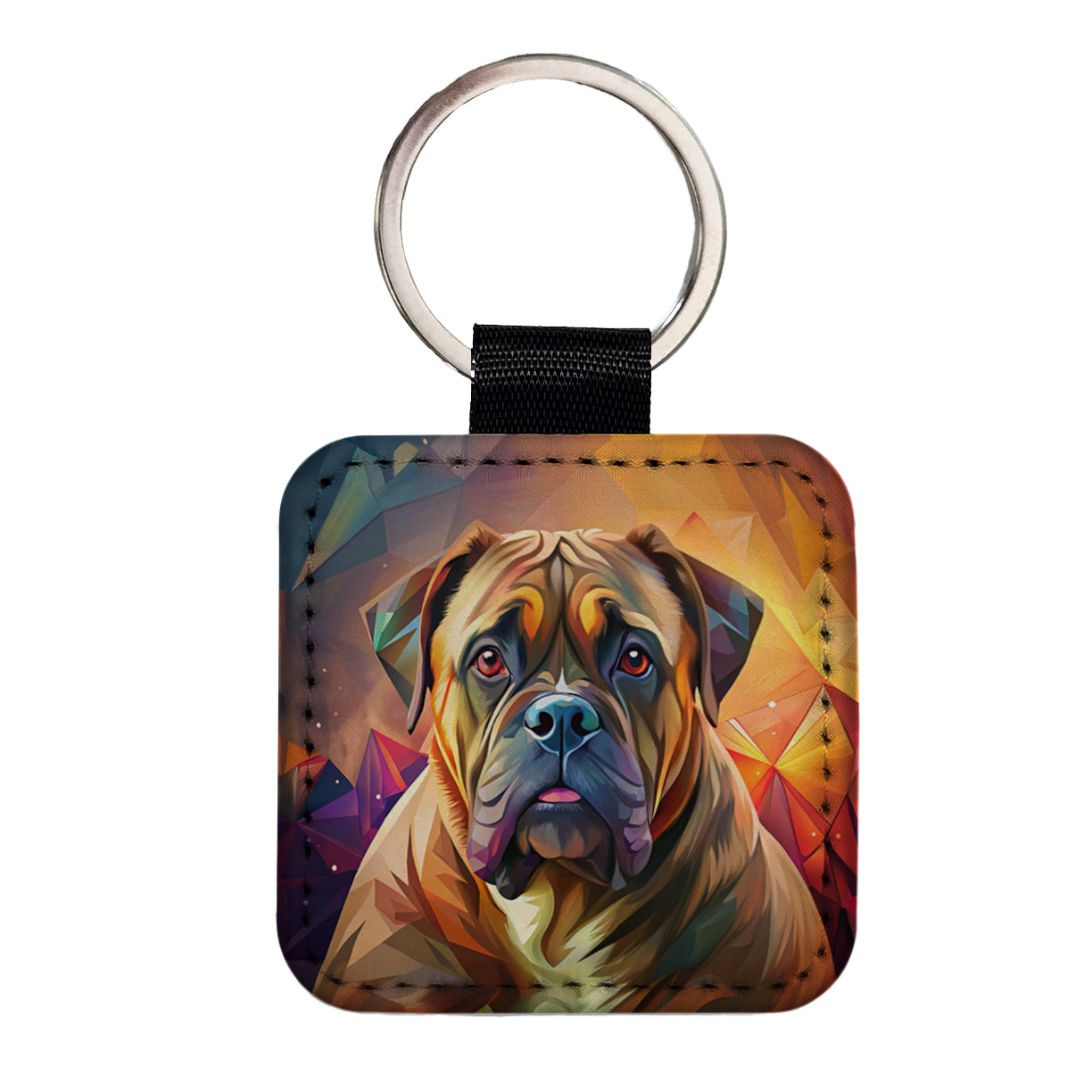 Bullmastiff Dog Contemporary Art Square Faux Leather Keychain