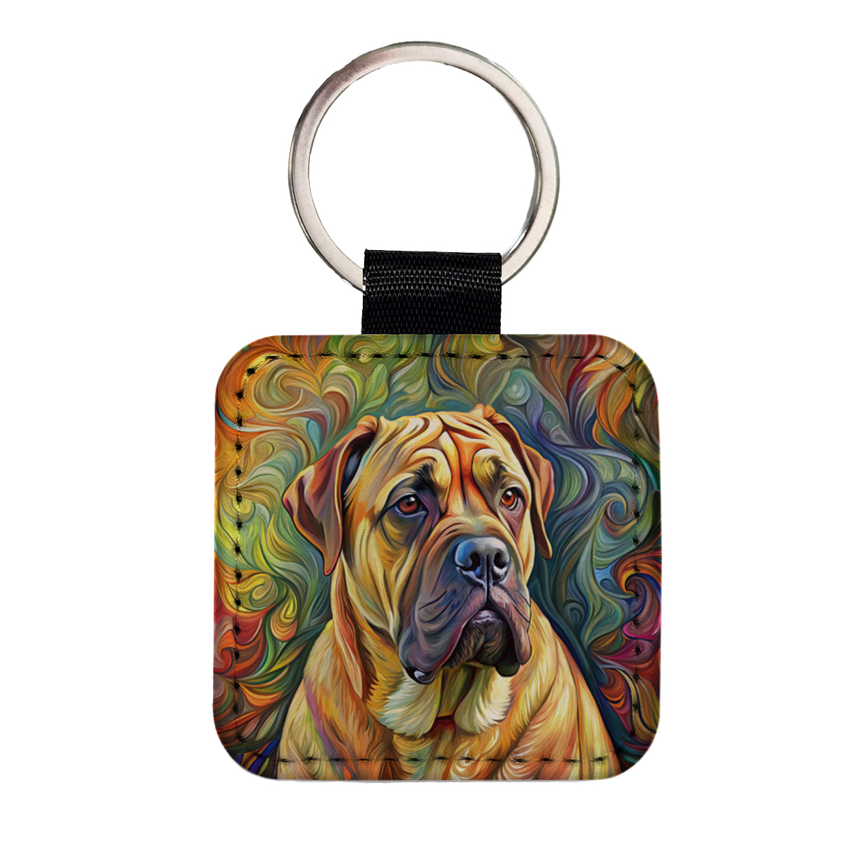 Bullmastiff Dog Expressionism Art Square Faux Leather Keychain
