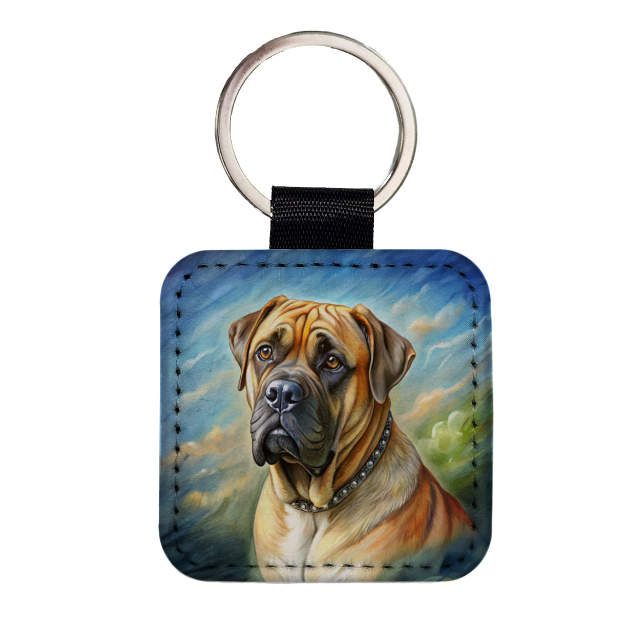 Bullmastiff Dog Illustration Square Faux Leather Keychain