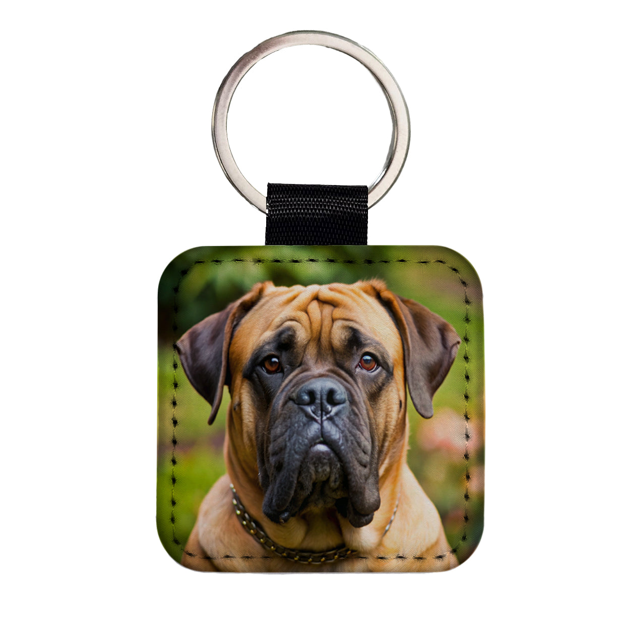 Bullmastiff Dog Photo Square Faux Leather Keychain