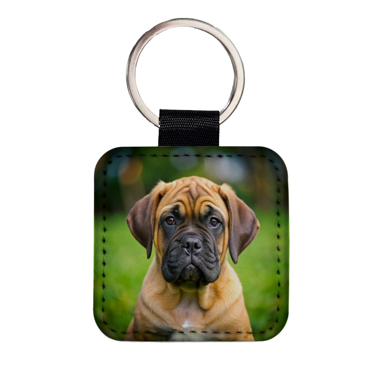Bullmastiff Dog Puppy Photo Square Faux Leather Keychain