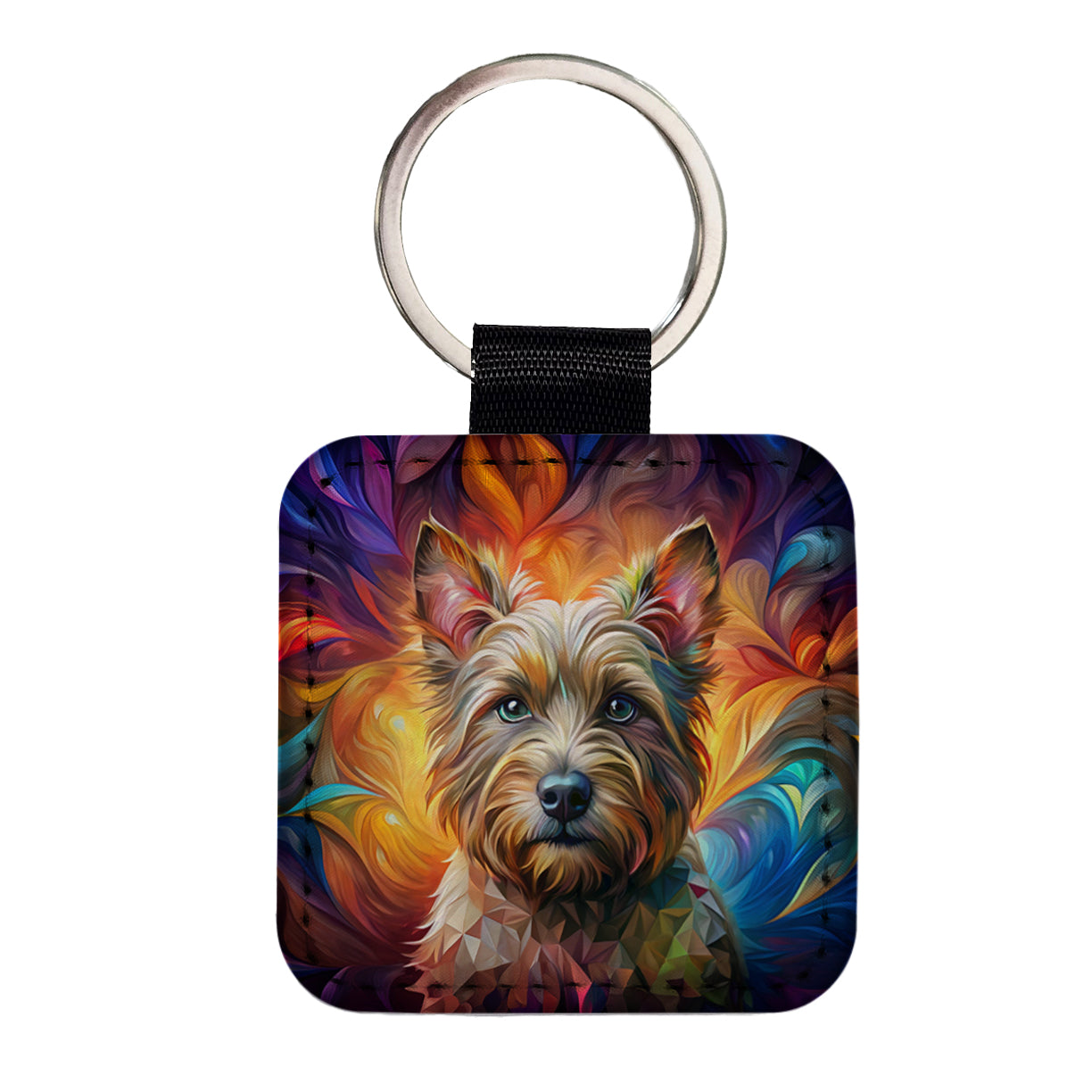 Cairn Terrier Dog Abstract Art Square Faux Leather Keychain
