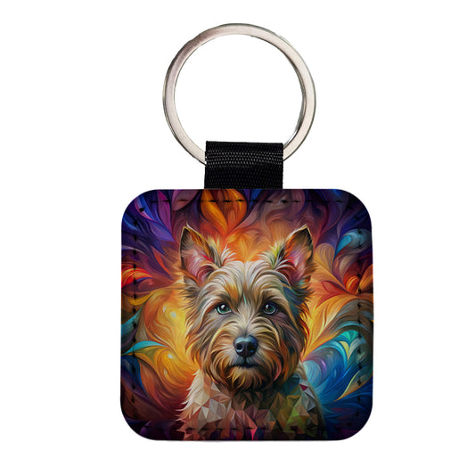 Cairn Terrier Dog Abstract Art Square Faux Leather Keychain