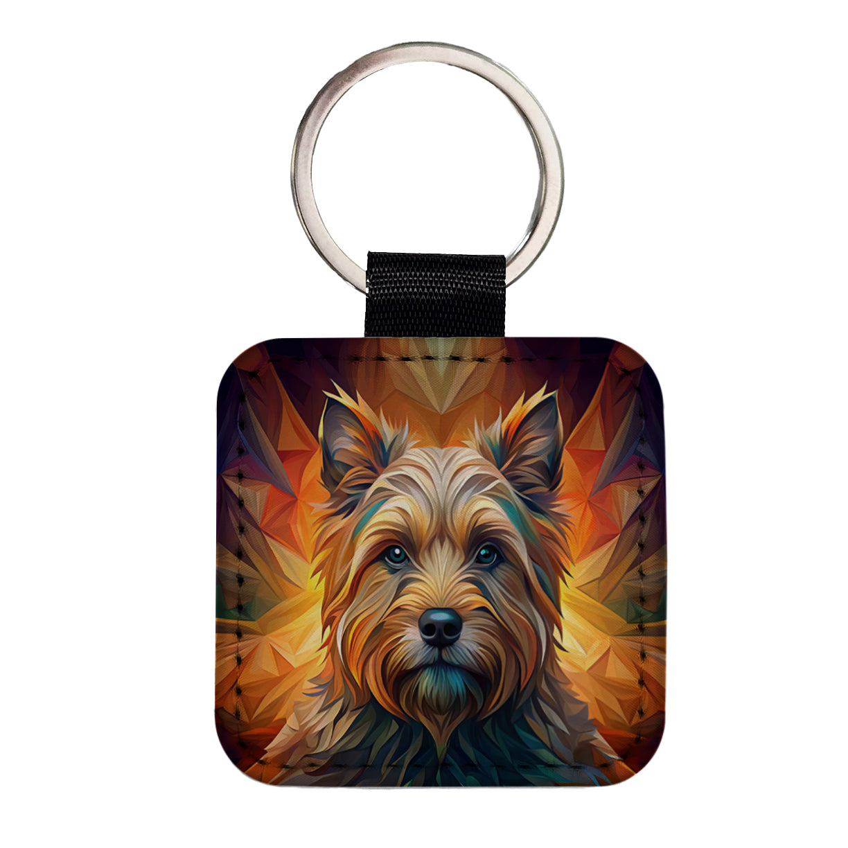 Cairn Terrier Dog Abstract Stylized Art Square Faux Leather Keychain