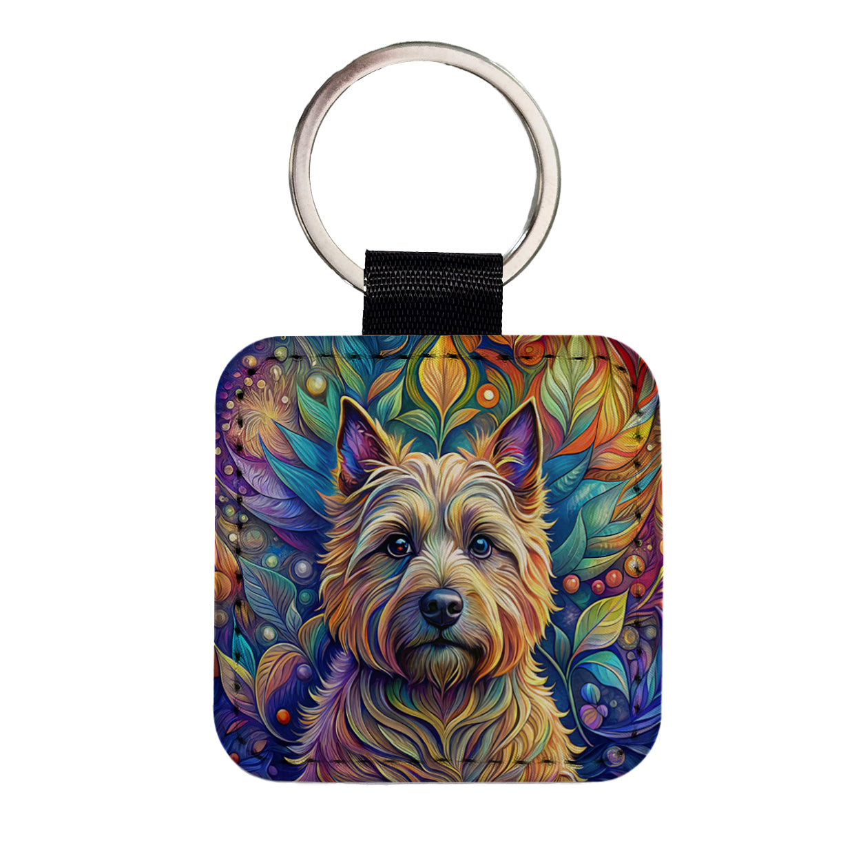 Cairn Terrier Dog Bohemian Art Square Faux Leather Keychain