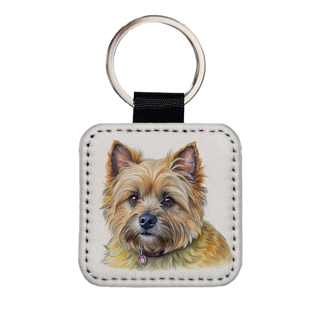Cairn Terrier Dog Illustration Square Faux Leather Keychain