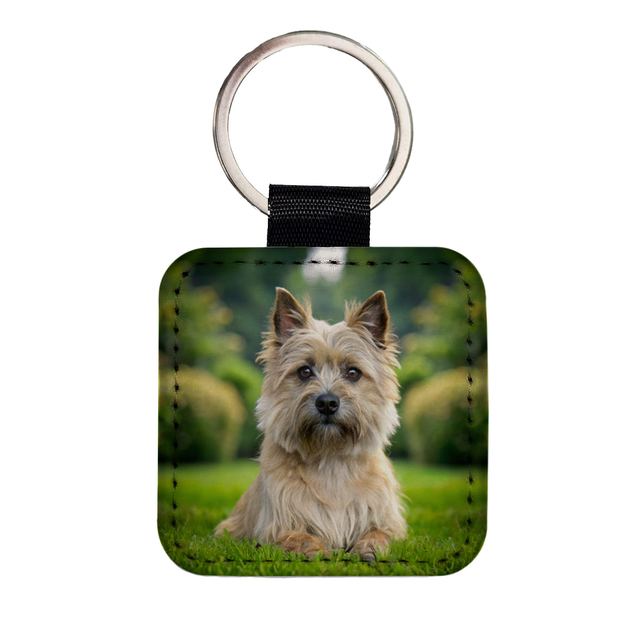 Cairn Terrier Dog Photo Square Faux Leather Keychain