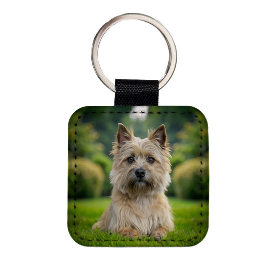 Cairn Terrier Dog Photo Square Faux Leather Keychain