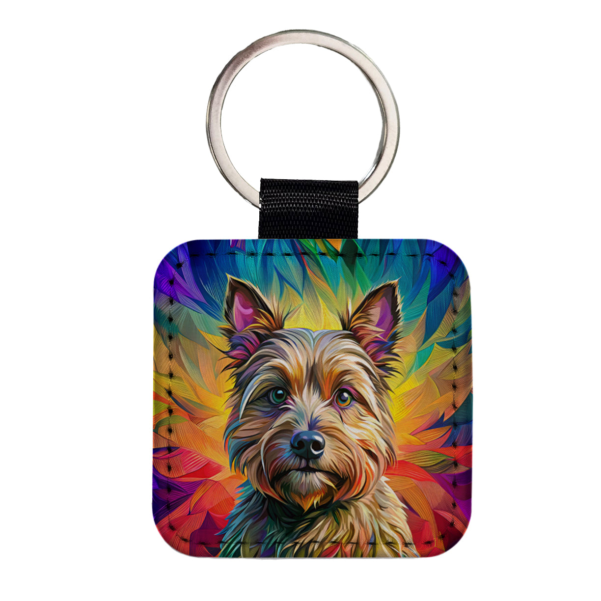Cairn Terrier Dog Pop Art Square Faux Leather Keychain