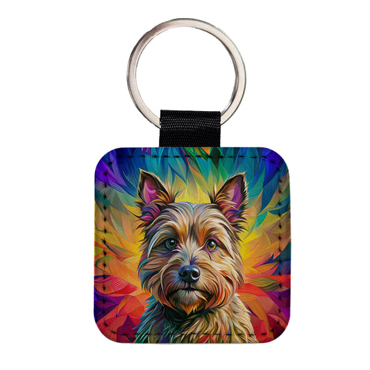 Cairn Terrier Dog Pop Art Square Faux Leather Keychain