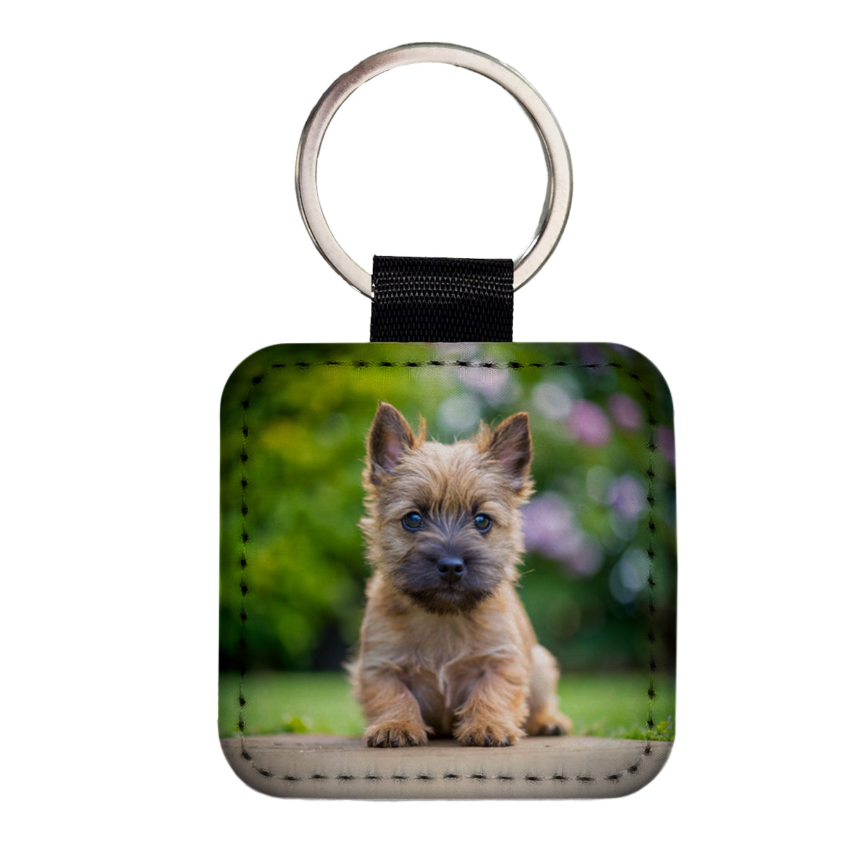 Cairn Terrier Dog Puppy Photo Square Faux Leather Keychain