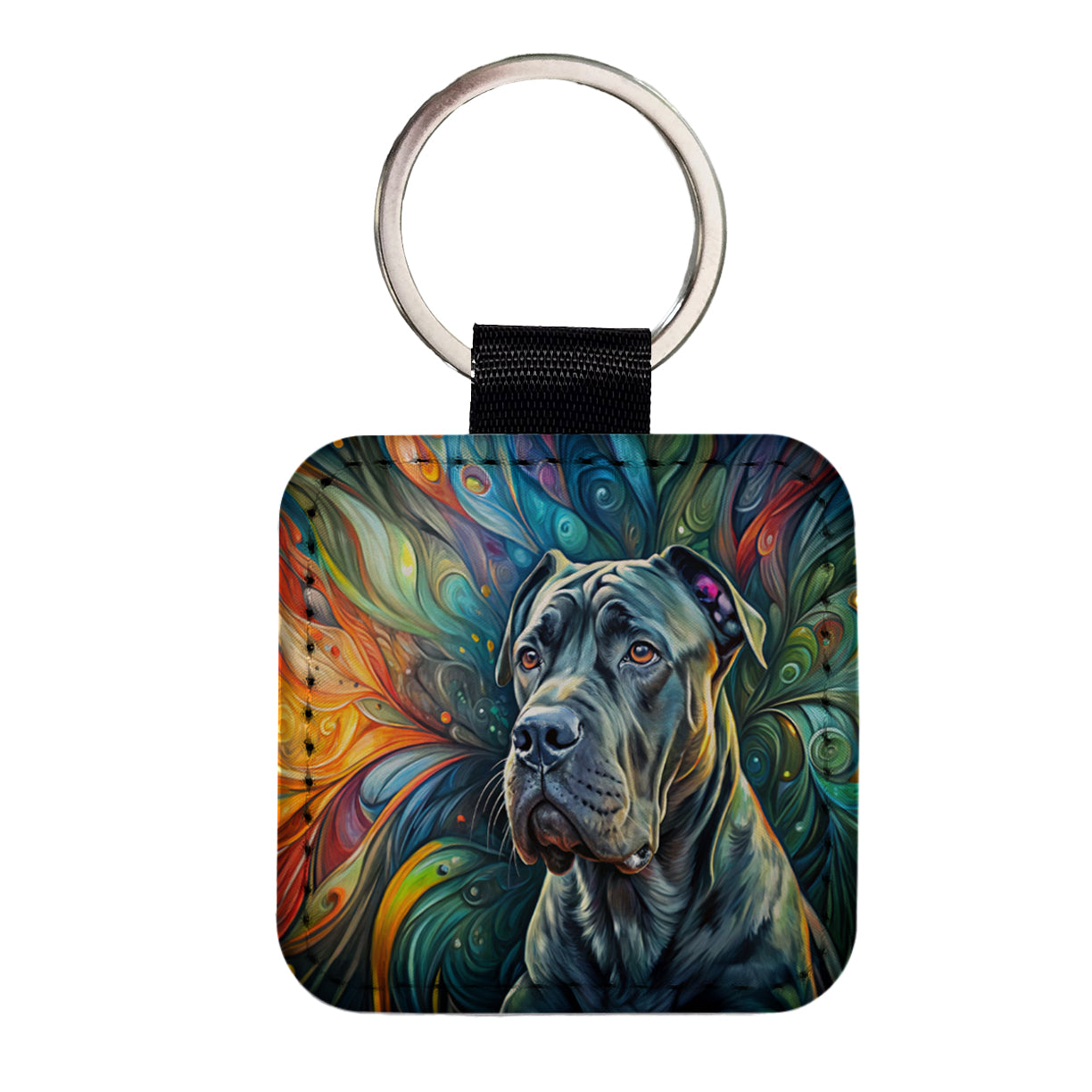 Cane Corso Dog Abstract Art Square Faux Leather Keychain