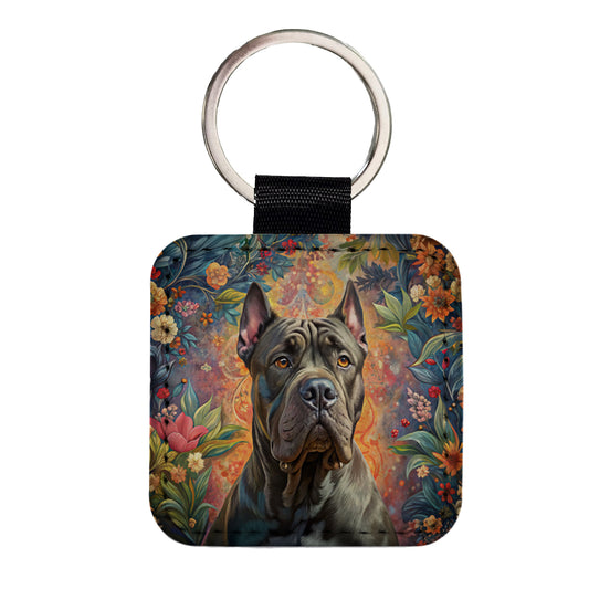 Cane Corso Dog French Bohemian Art Square Faux Leather Keychain