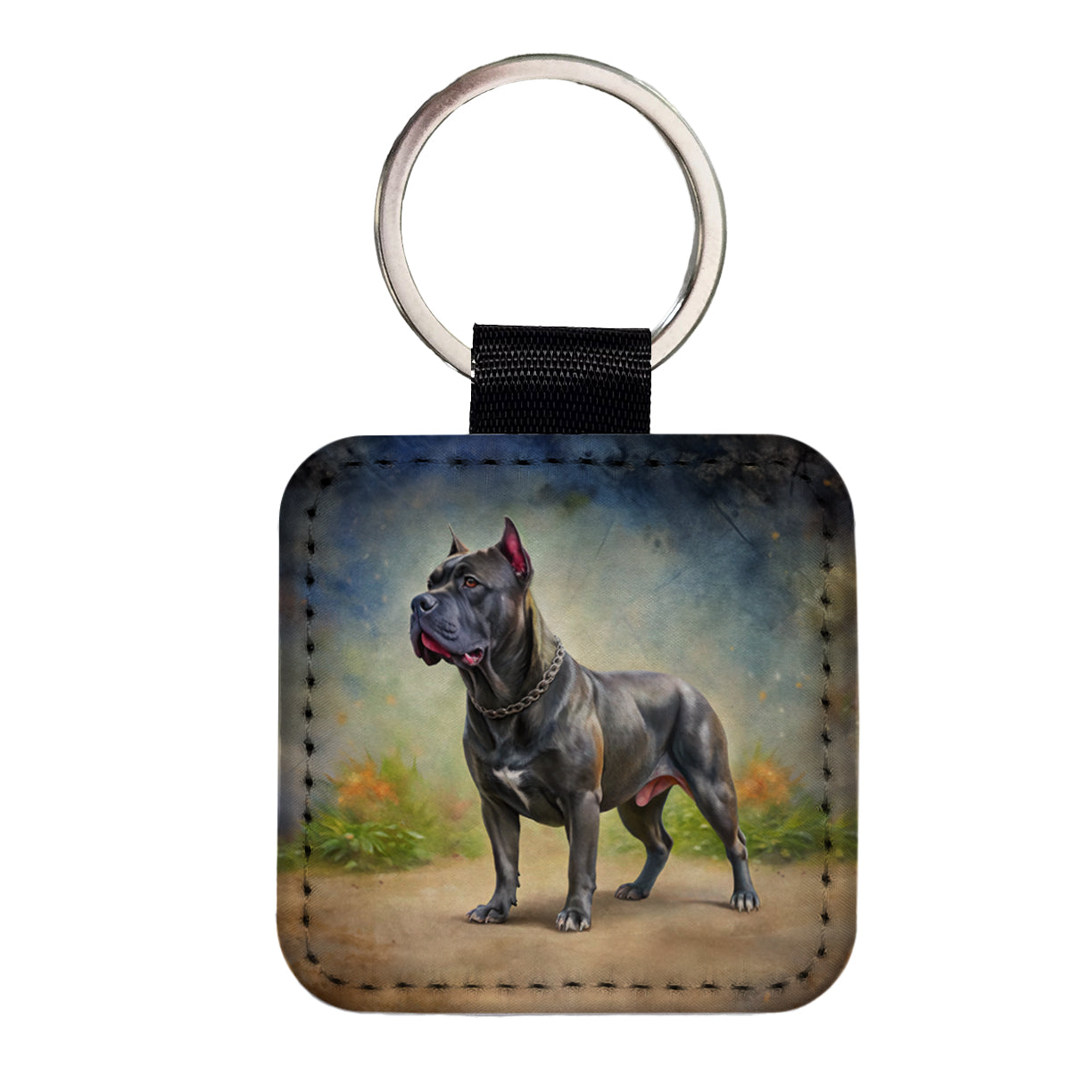 Cane Corso Dog Illustration Square Faux Leather Keychain