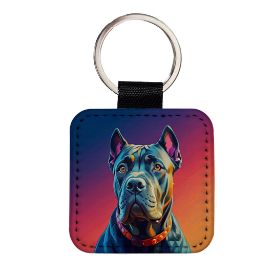 Cane Corso Dog Pop Art Square Faux Leather Keychain