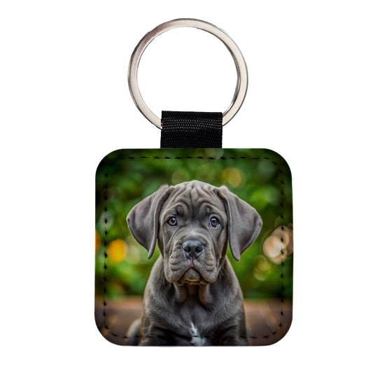 Cane Corso Dog Puppy Photo Square Faux Leather Keychain