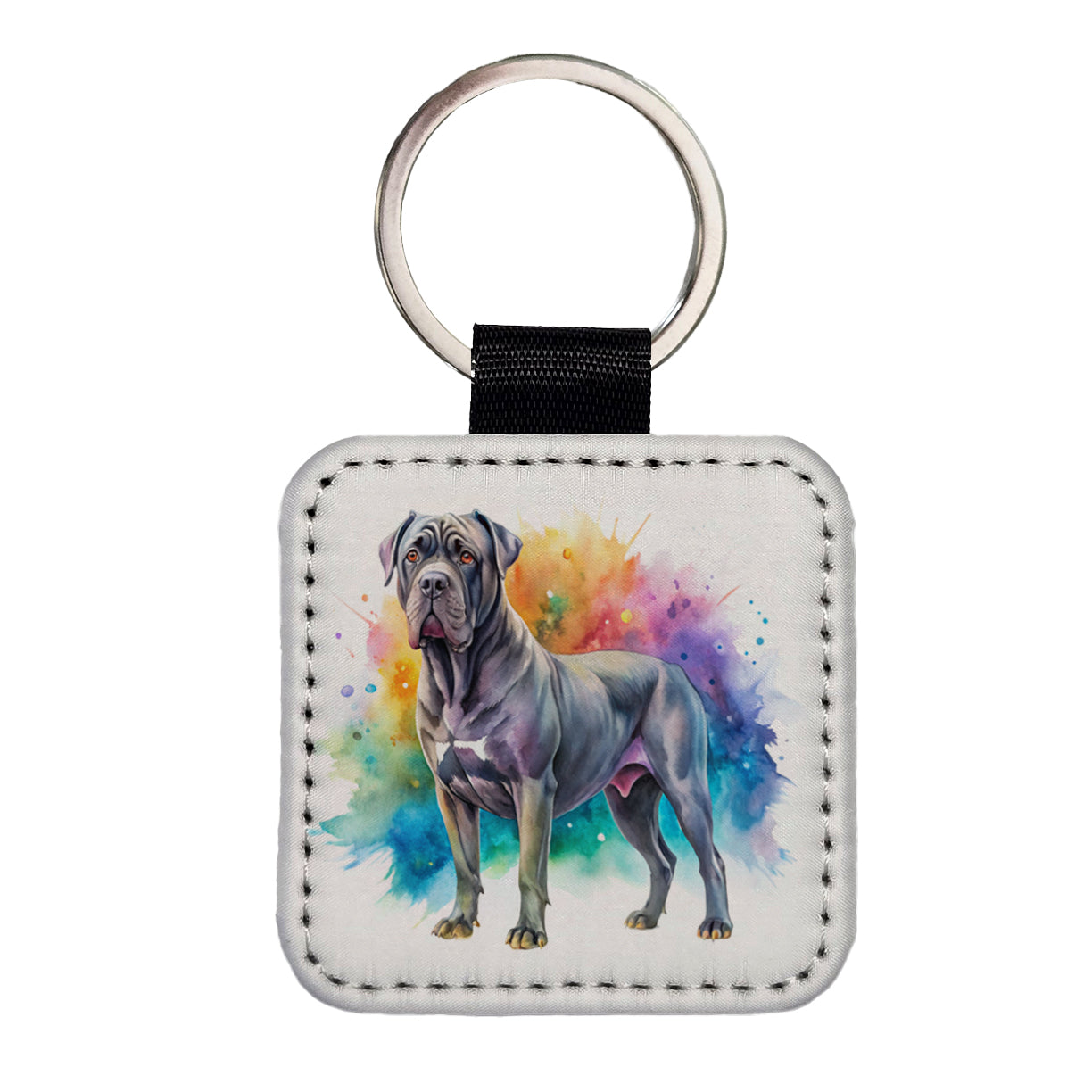 Cane Corso Dog Watercolor Style Square Faux Leather Keychain