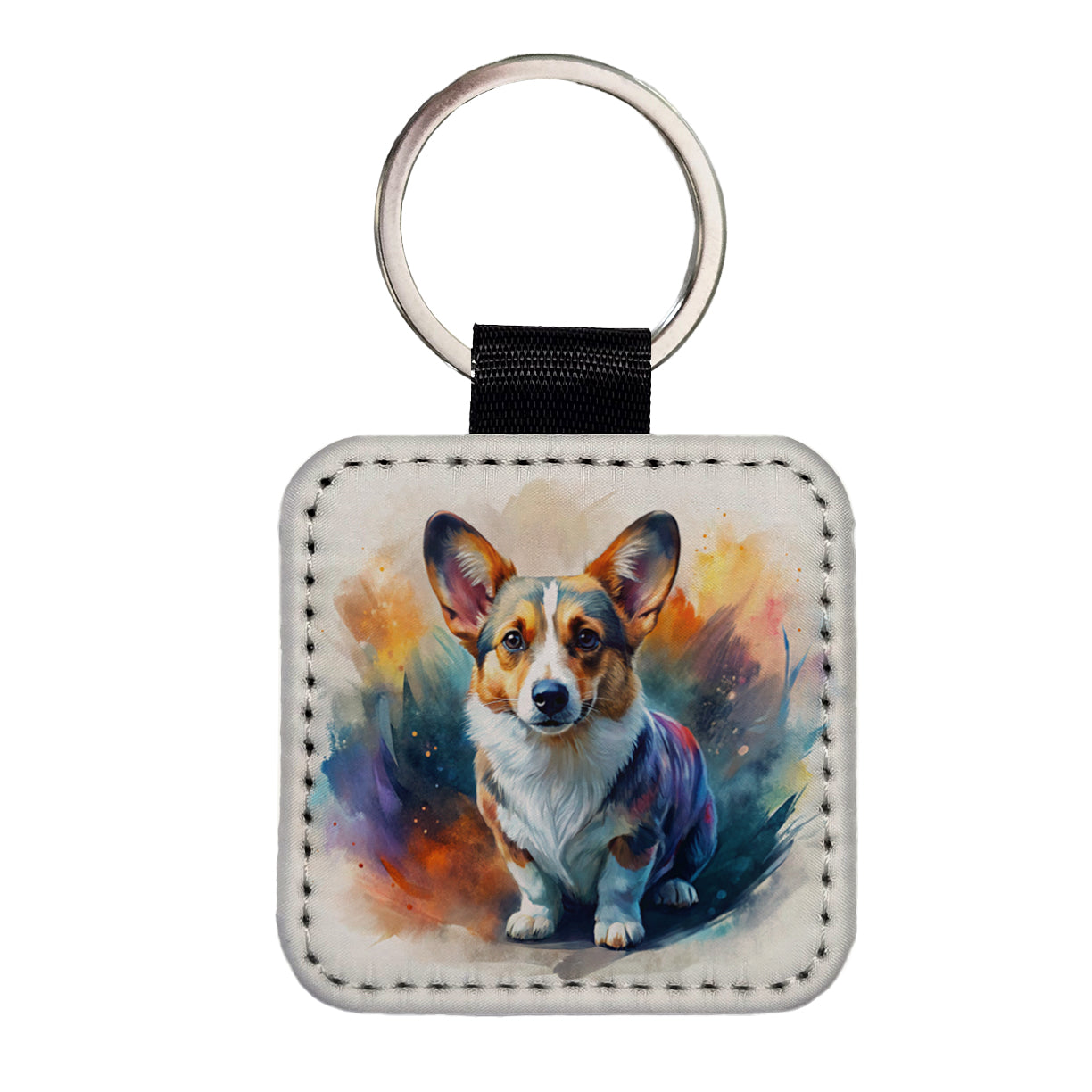 Cardigan Welsh Corgi Dog Contemporary Art Square Faux Leather Keychain