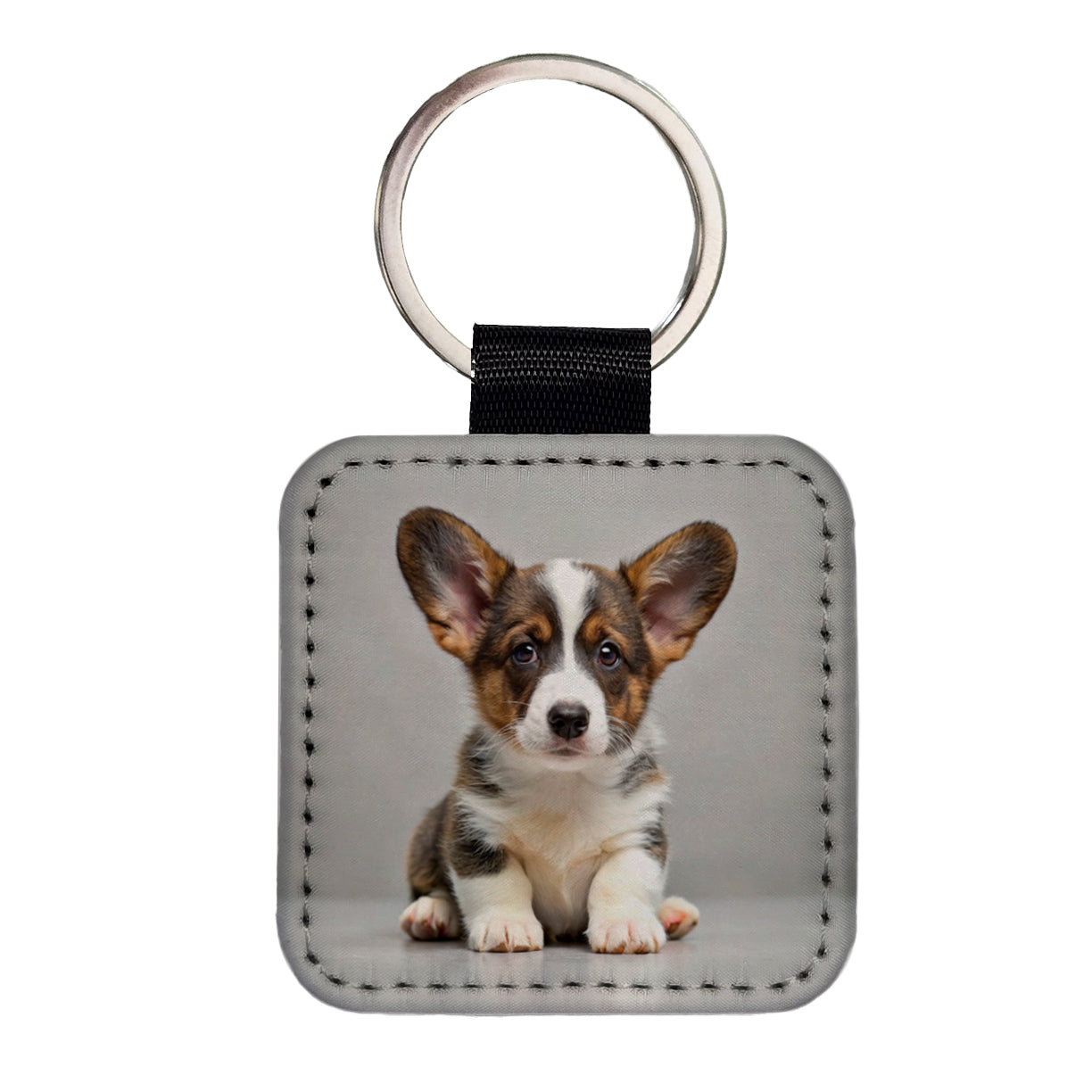 Cardigan Welsh Corgi Dog Puppy Photo Square Faux Leather Keychain