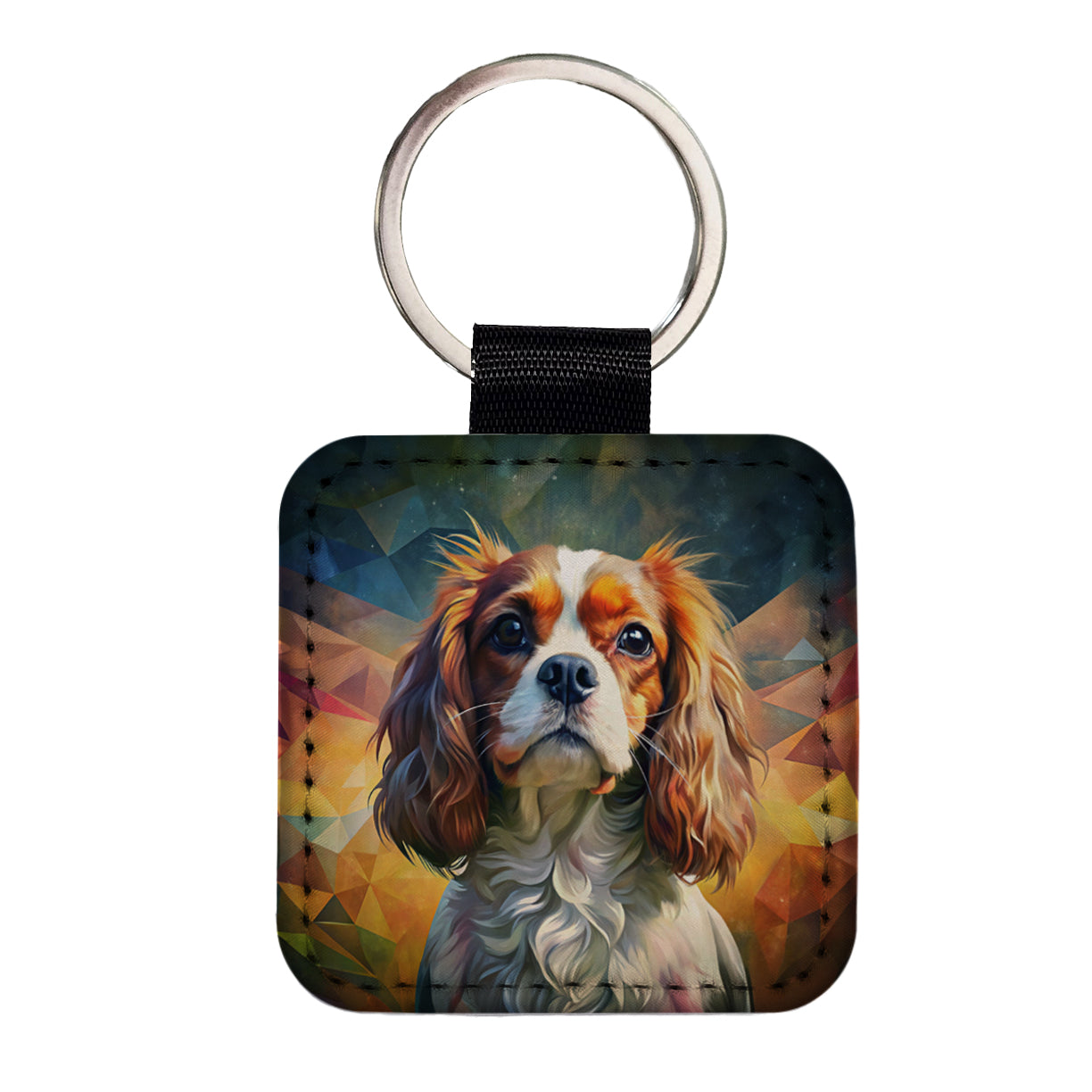 Cavalier King Charles Spaniel Dog Abstract Art Square Faux Leather Keychain