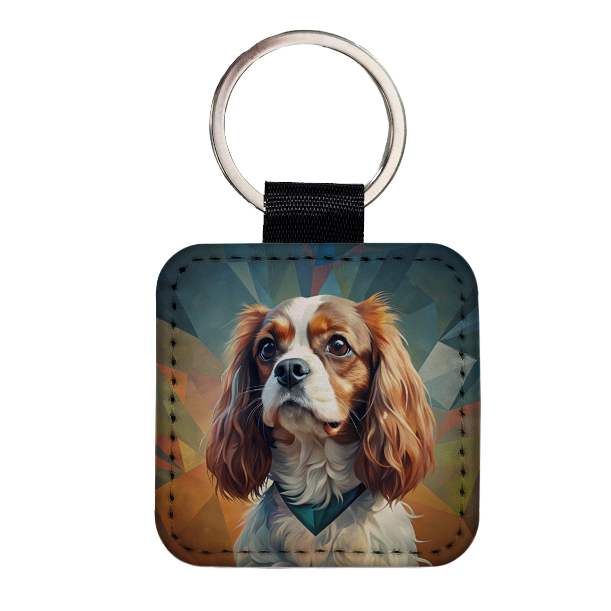 Cavalier King Charles Spaniel Dog Contemporary Art Square Faux Leather Keychain