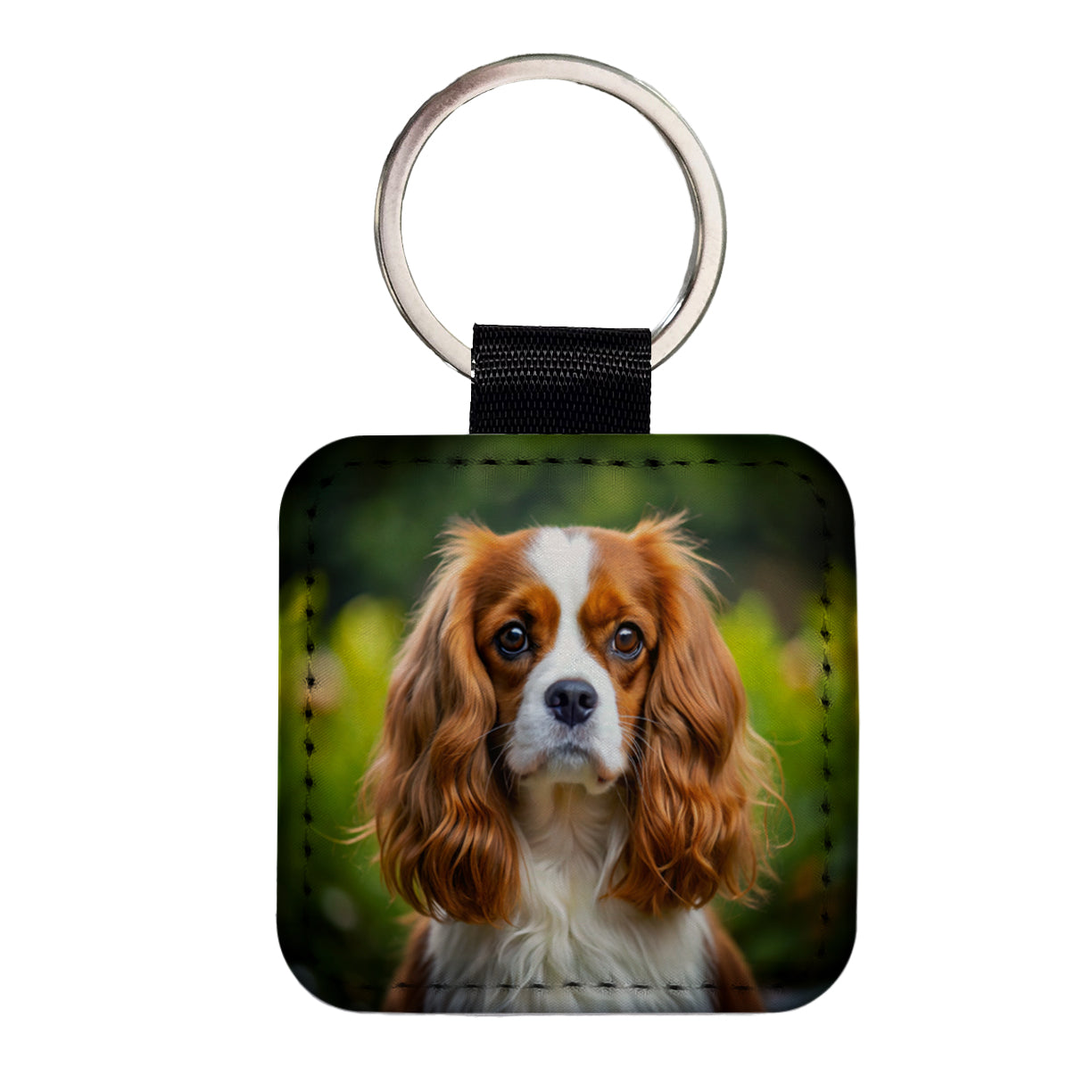Cavalier King Charles Spaniel Dog Photo Square Faux Leather Keychain