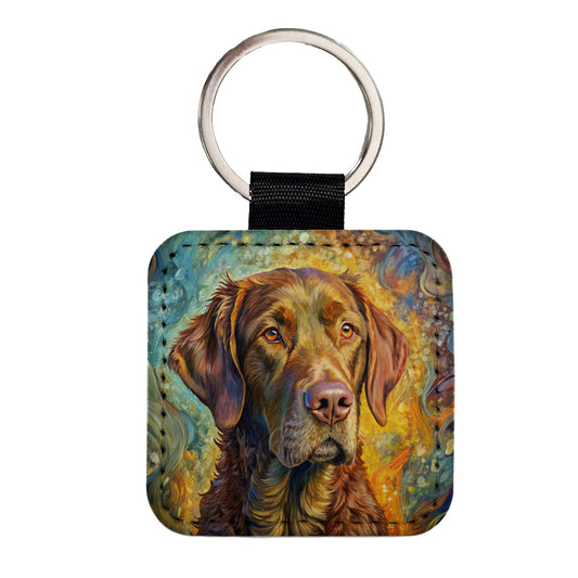 Chesapeake Bay Retriever Dog Abstract Art Square Faux Leather Keychain