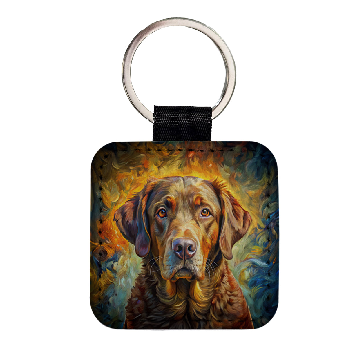 Chesapeake Bay Retriever Dog Expressionism Art Square Faux Leather Keychain