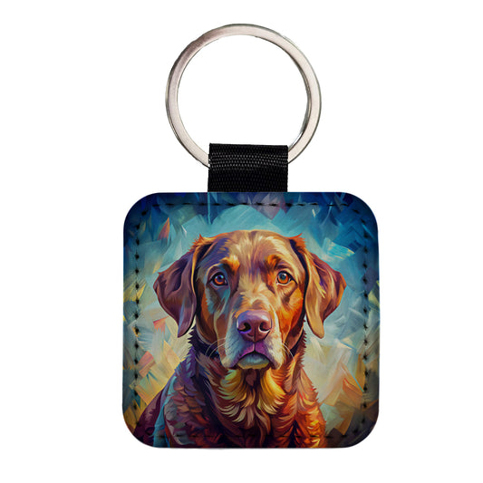 Chesapeake Bay Retriever Dog Pop Art Square Faux Leather Keychain