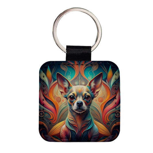 Chihuahua Dog Abstract Stylized Art Square Faux Leather Keychain