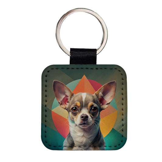 Chihuahua Dog Contemporary Art Square Faux Leather Keychain
