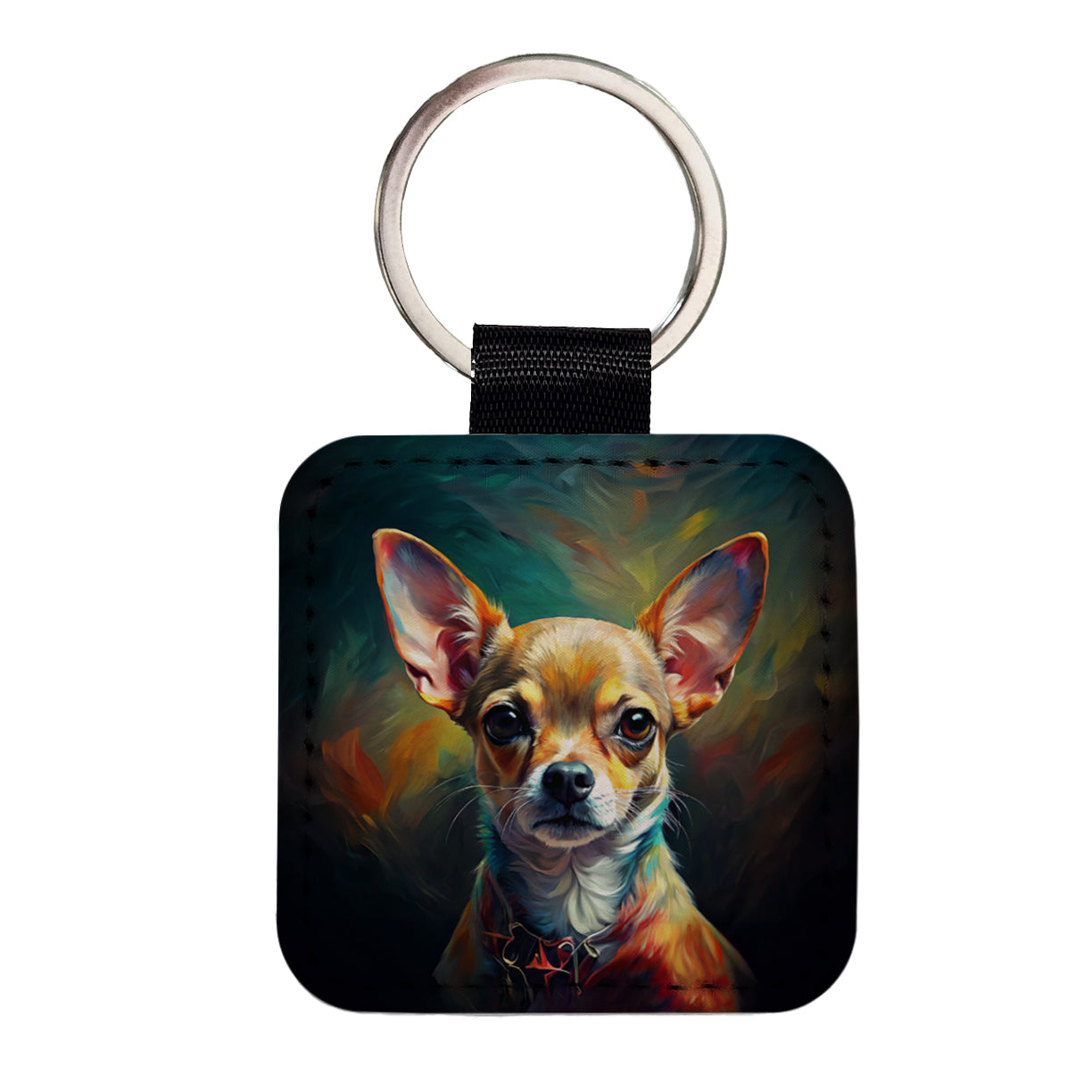 Chihuahua Dog Expressionism Art Square Faux Leather Keychain