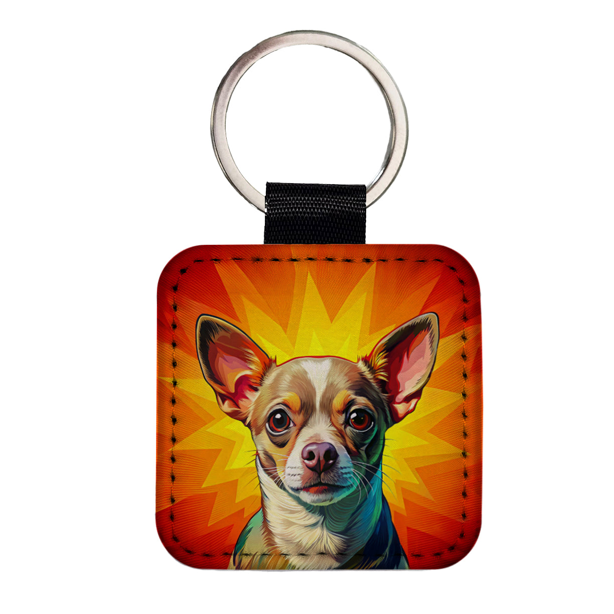 Chihuahua Dog Pop Art Square Faux Leather Keychain