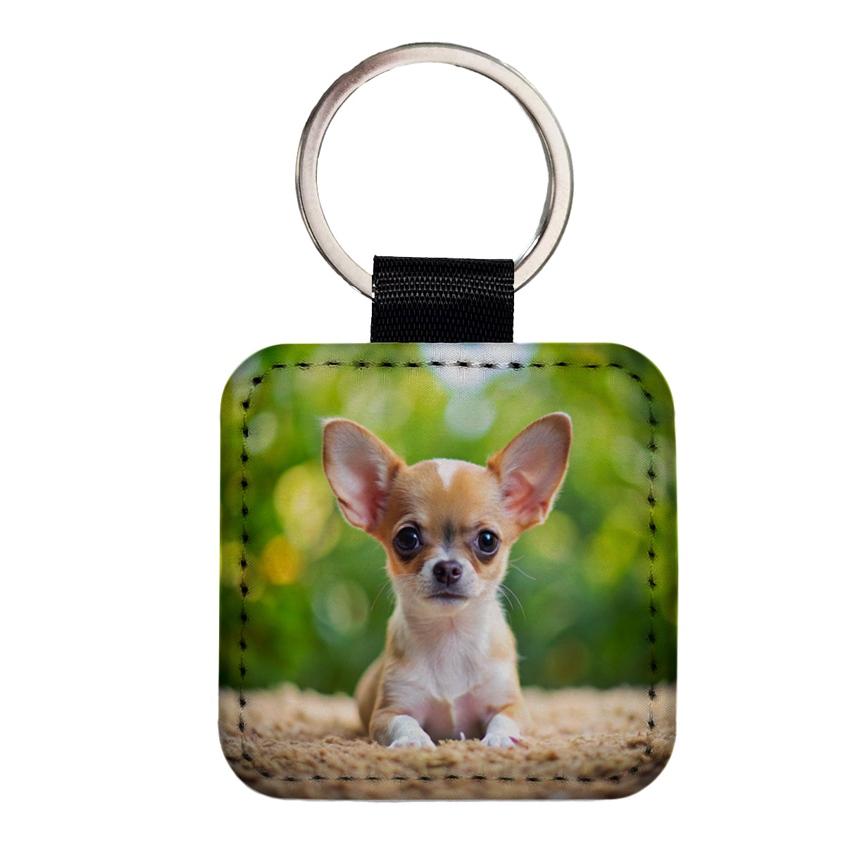 Chihuahua Dog Puppy Photo Square Faux Leather Keychain