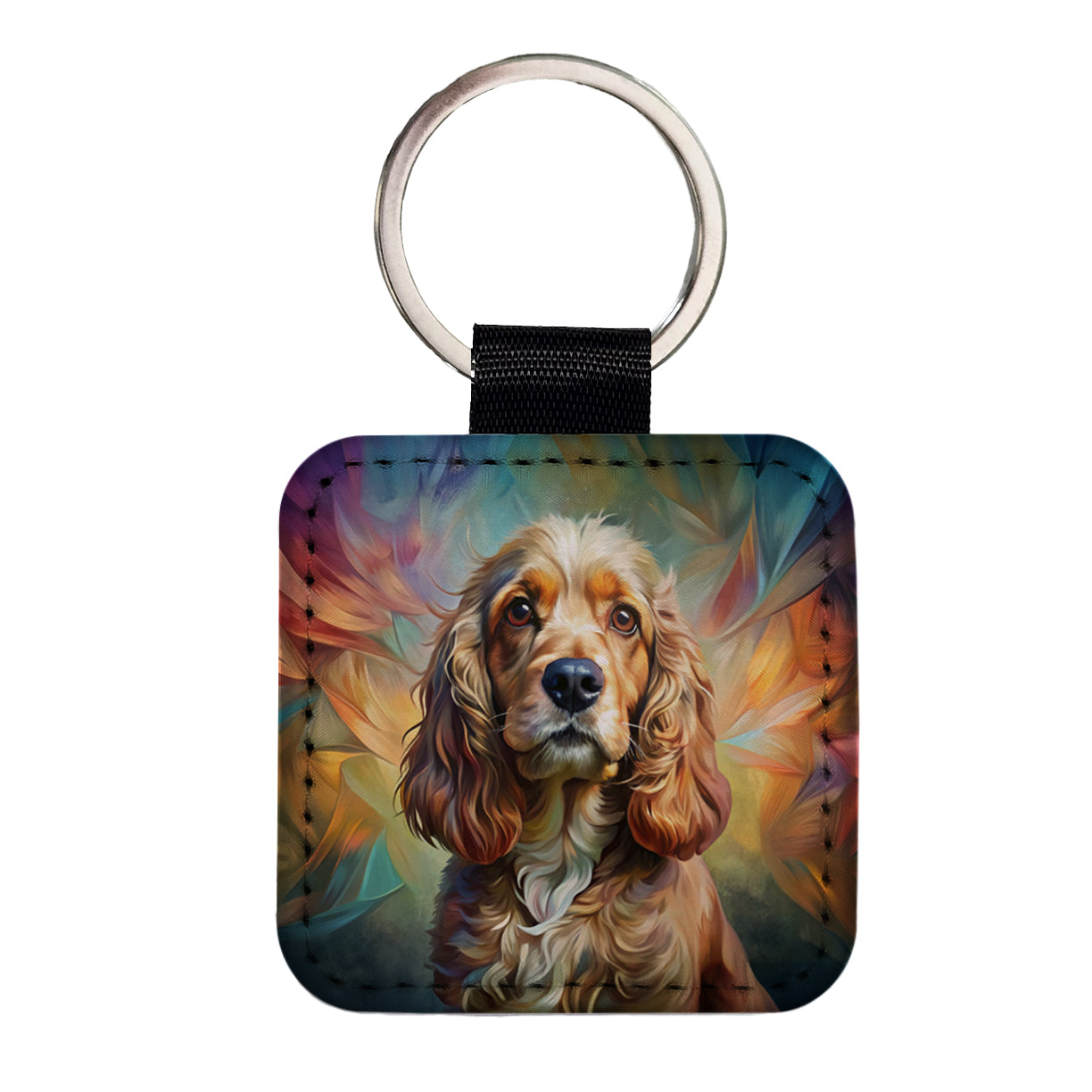 Cocker Spaniel Dog Abstract Art Square Faux Leather Keychain