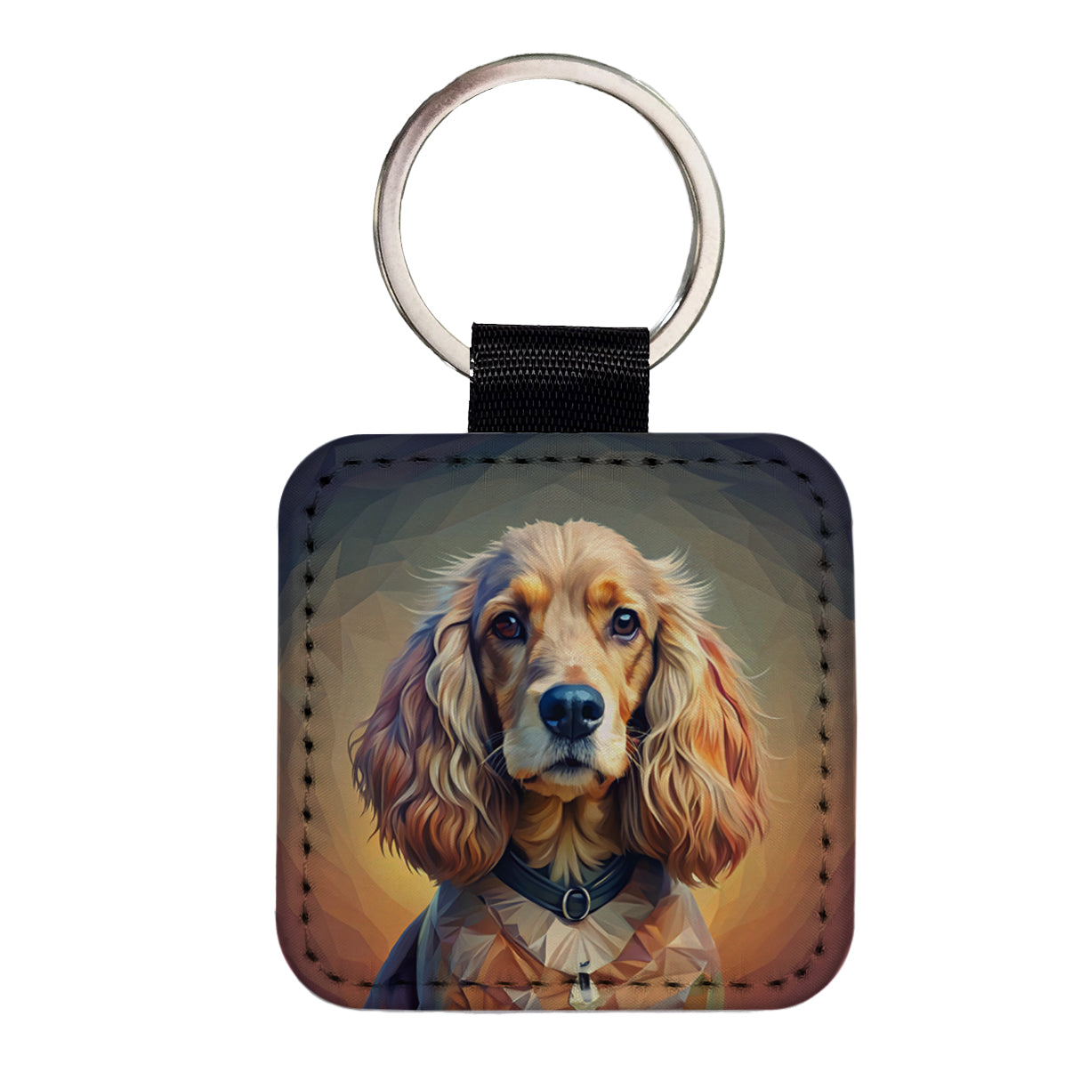Cocker Spaniel Dog Abstract Stylized Art Square Faux Leather Keychain