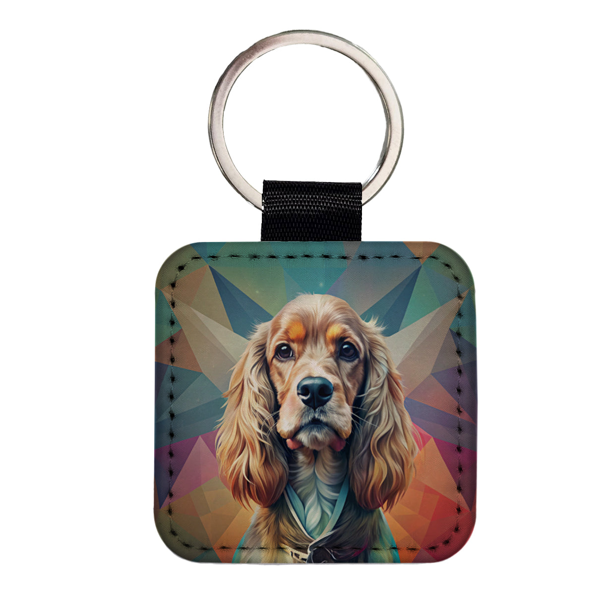 Cocker Spaniel Dog Contemporary Art Square Faux Leather Keychain