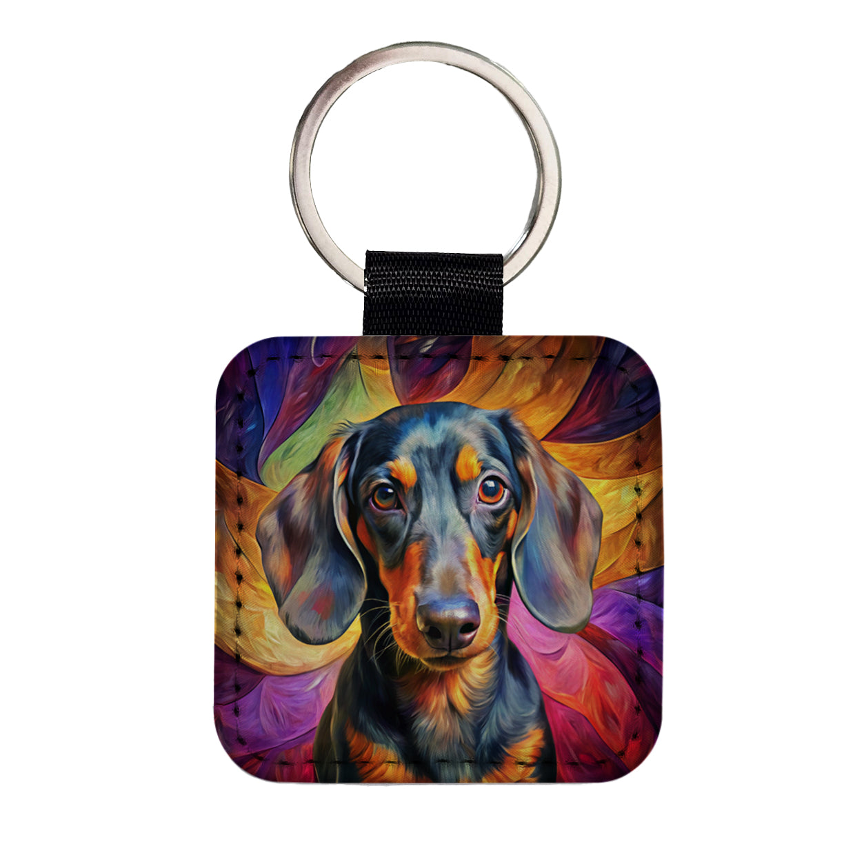 Dachshund Dog Expressionism Art Square Faux Leather Keychain