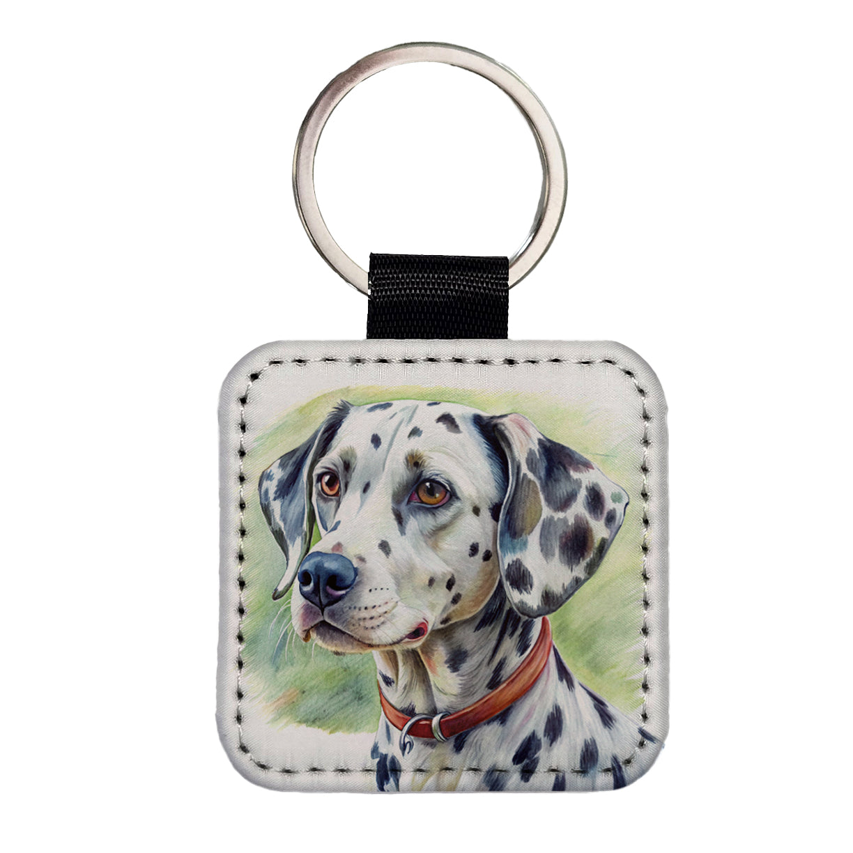 Dalmatian Dog Illustration Square Faux Leather Keychain