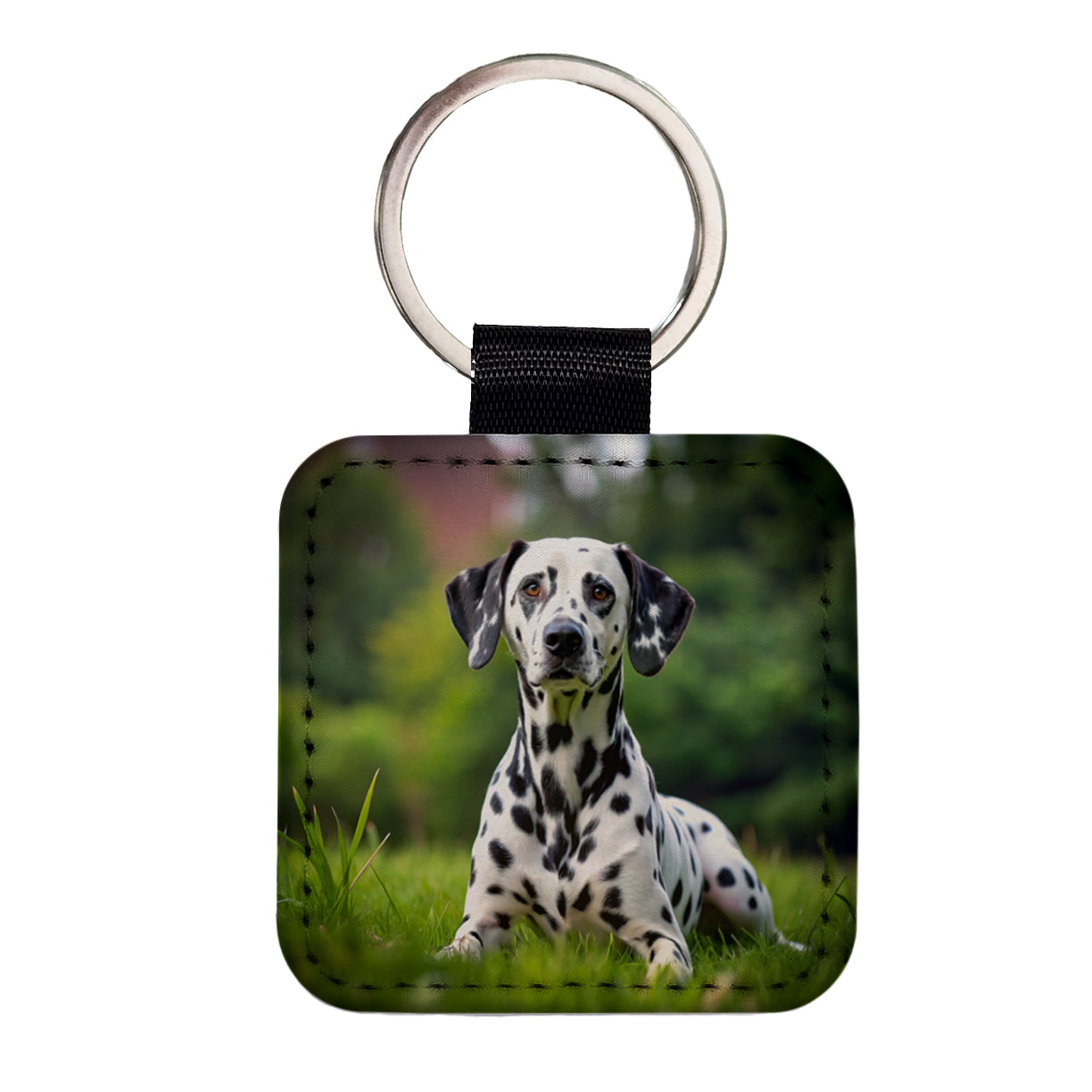 Dalmatian Dog Photo Square Faux Leather Keychain