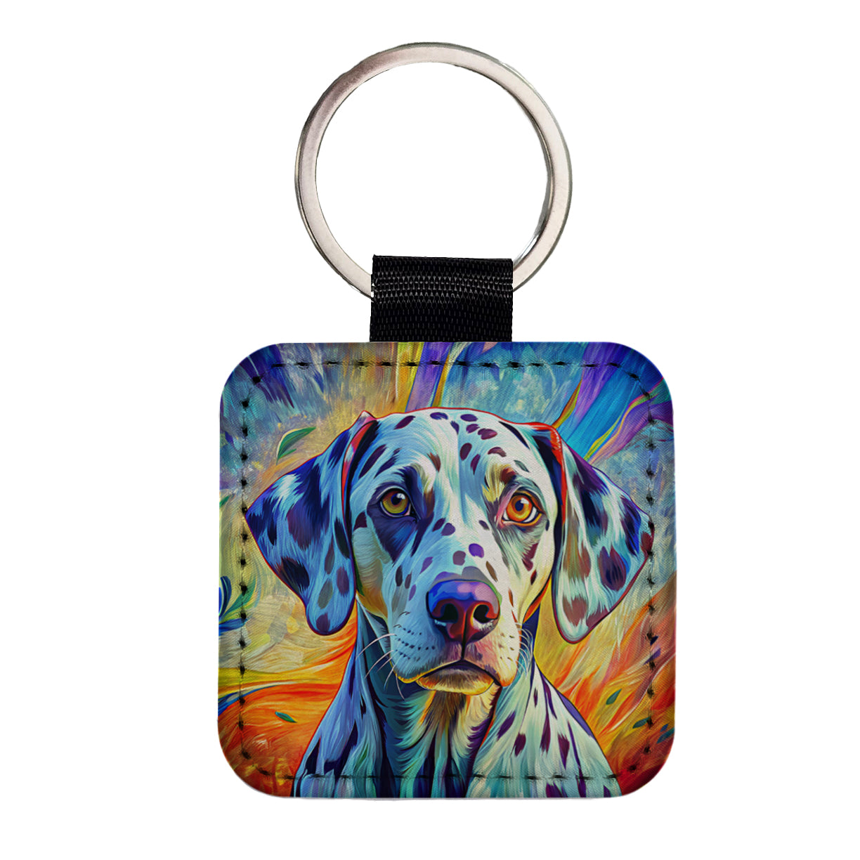 Dalmatian Dog Pop Art Square Faux Leather Keychain