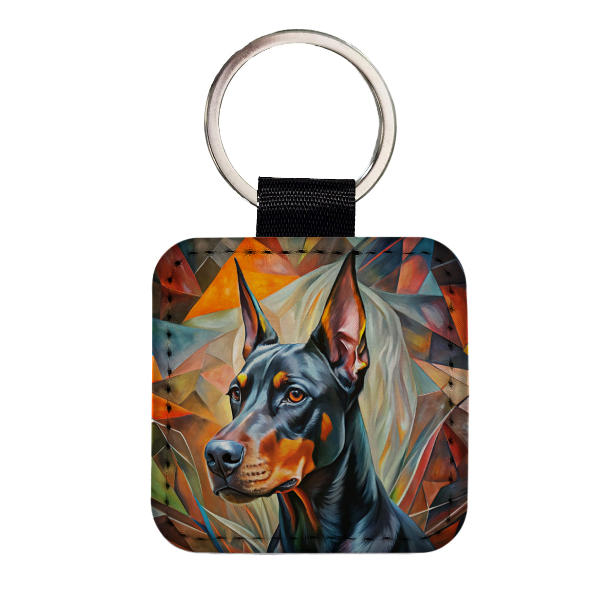 Doberman Pinscher Dog Abstract Art Square Faux Leather Keychain