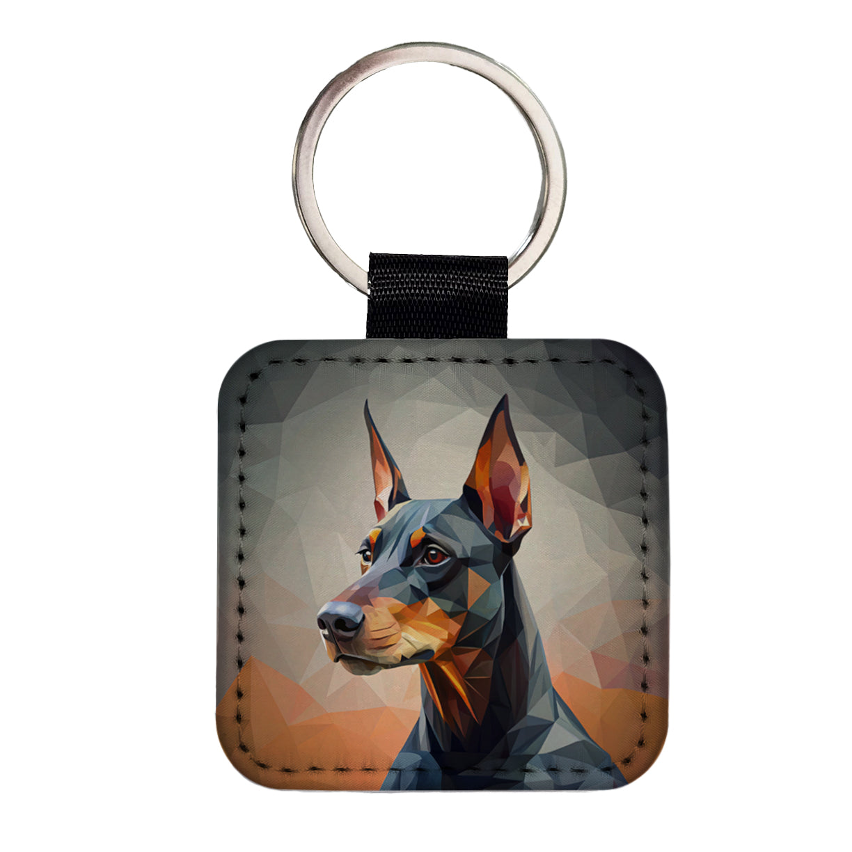 Doberman Pinscher Dog Abstract Stylized Art Square Faux Leather Keychain