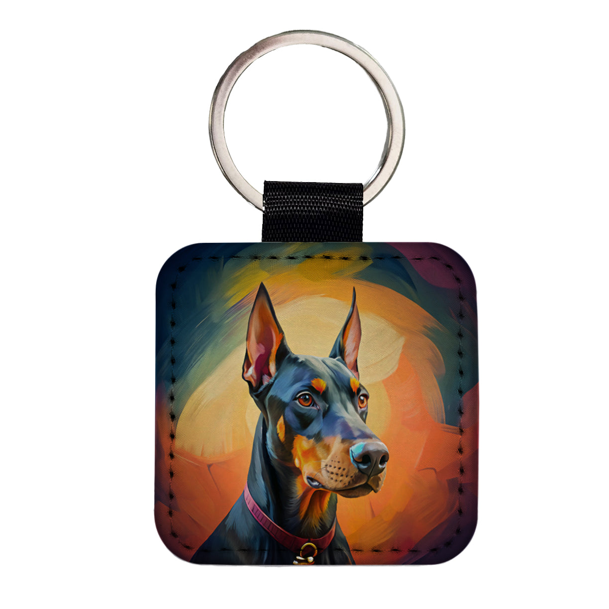 Doberman Pinscher Dog Pop Art Square Faux Leather Keychain