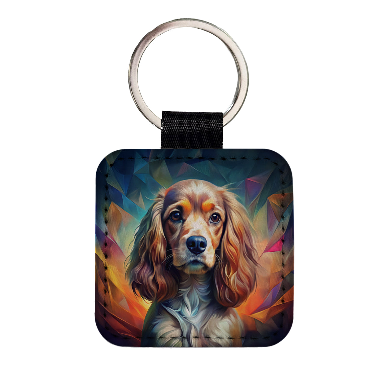 English Cocker Spaniel Dog Abstract Stylized Art Square Faux Leather Keychain