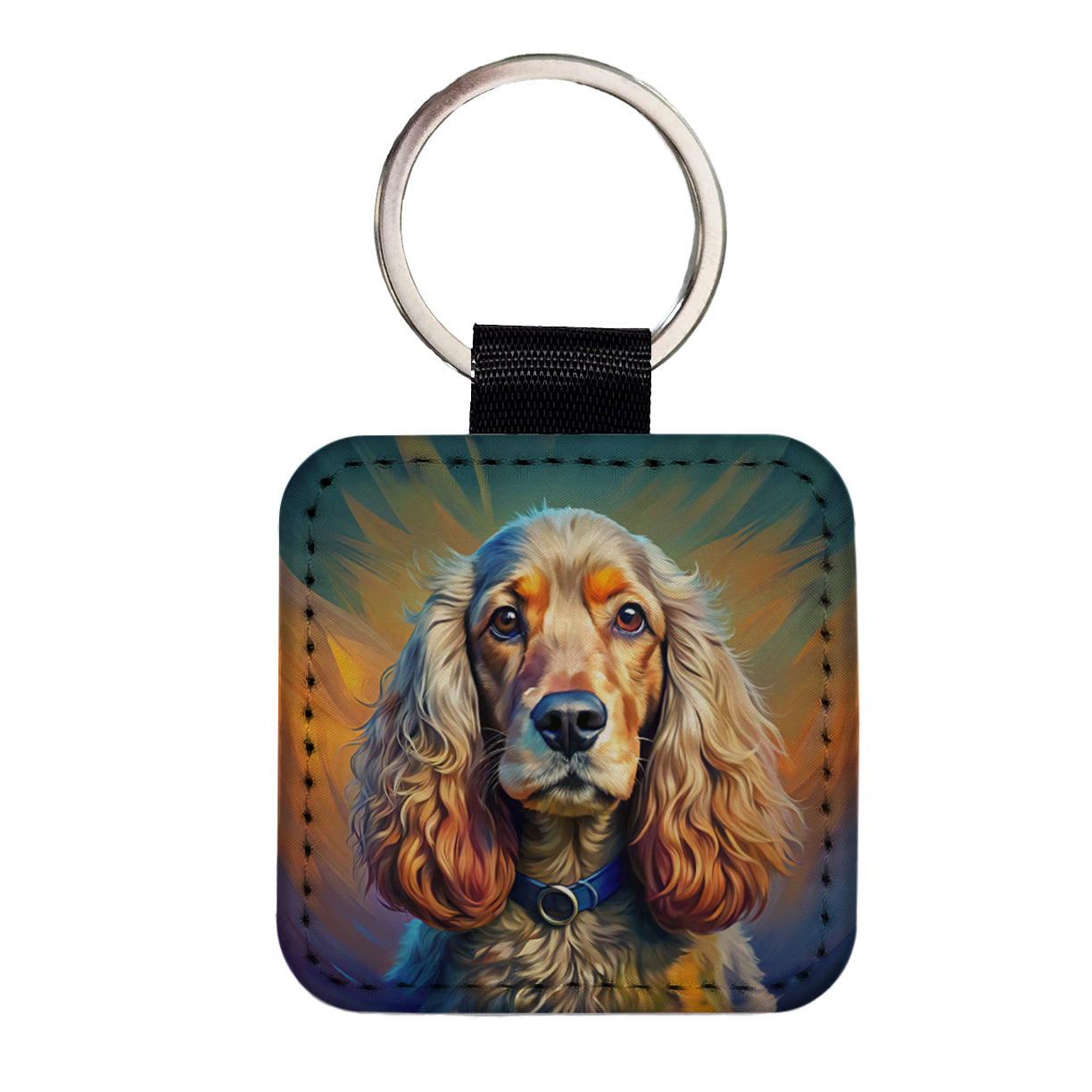 English Cocker Spaniel Dog Expressionism Art Square Faux Leather Keychain