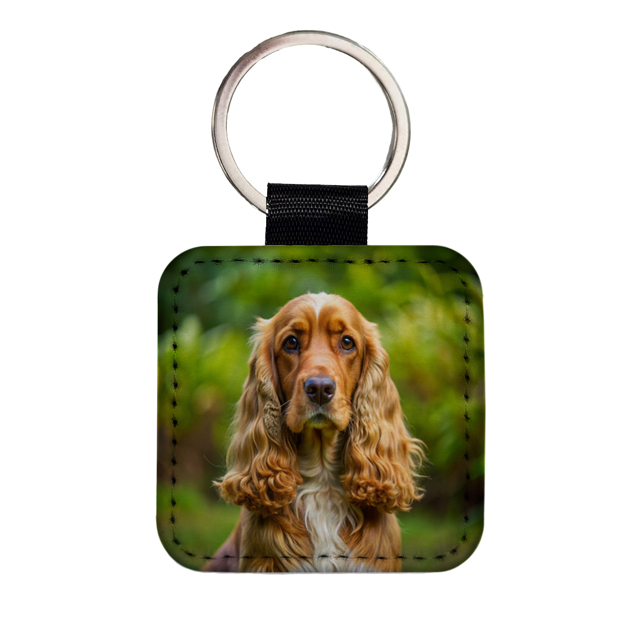 English Cocker Spaniel Dog Photo Square Faux Leather Keychain